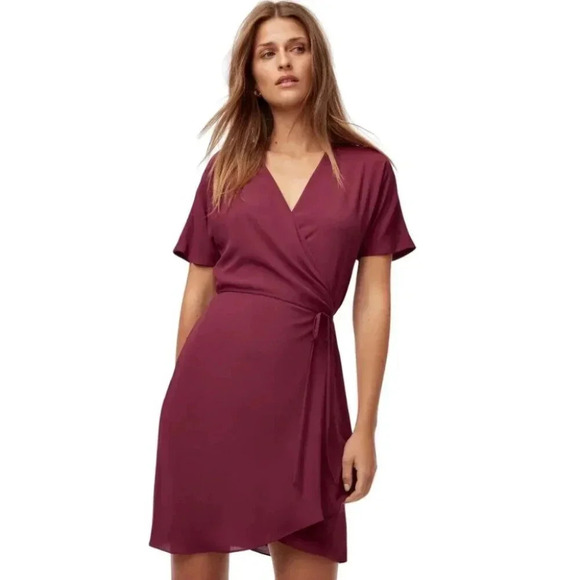 Aritzia Babaton  Womens Xsmall Wrap Burgundy Wallace Dress - Picture 1 of 13
